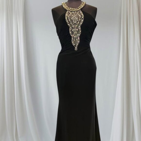 Black Jeweled Sleek Prom Dress - Picture 1 of 5